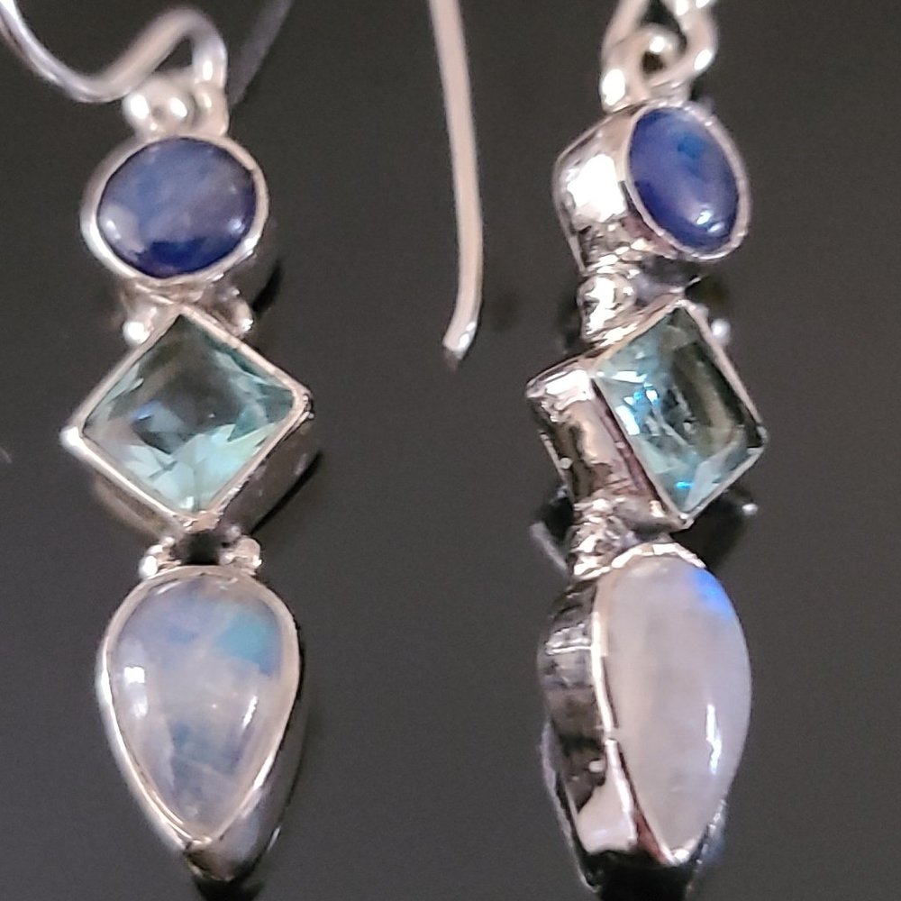 Business Casual Gemstone Precious Earrings-Kyanite ,Topaz-Remarkable Earrings - Picture 2 of 6